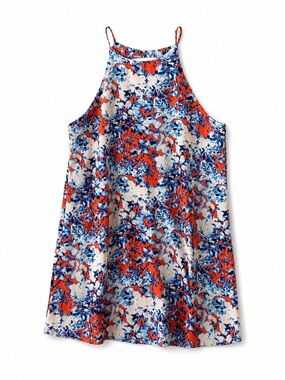 Tyche Red Blue Halter Dress Size M Abstract Artsy